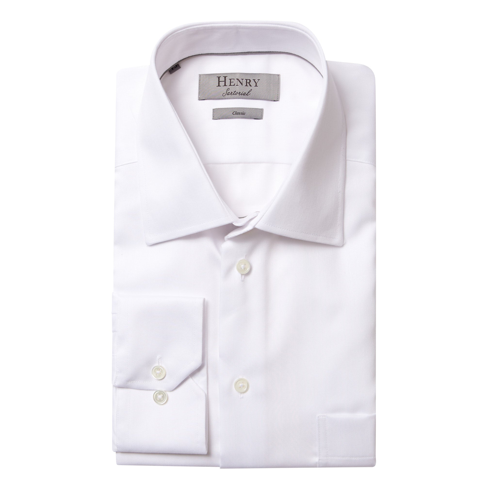 HENRY SARTORIAL Herringbone Business Shirt Single Cuff Classic Fit WHITE - Henry BucksShirts61AW240020 - WHTE - SC - CLAS - 43