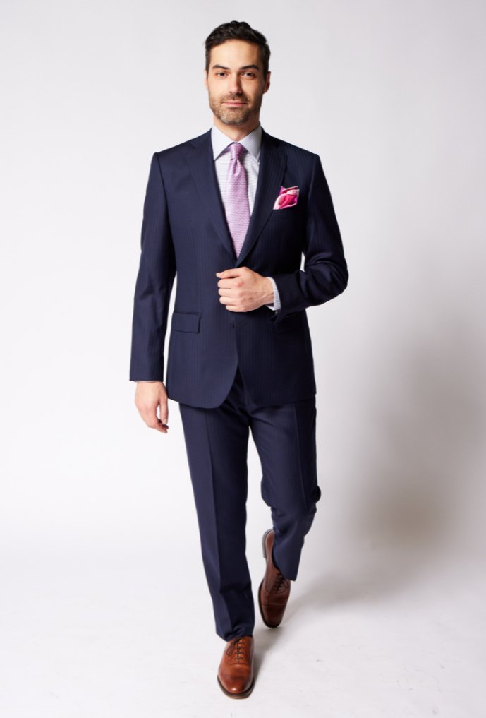 HENRY SARTORIAL Herringbone Suit NAVY REG - Henry BucksSuits23AW231209 - NAVY - R - 48