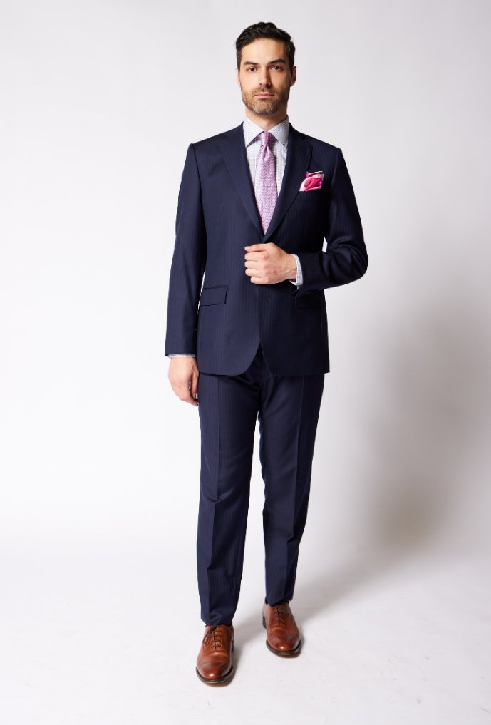 HENRY SARTORIAL Herringbone Suit NAVY REG - Henry BucksSuits23AW231209 - NAVY - R - 48