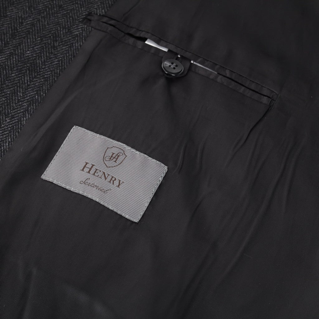 HENRY SARTORIAL Herringbone Wool Overcoat CHARCOAL - Henry Bucks