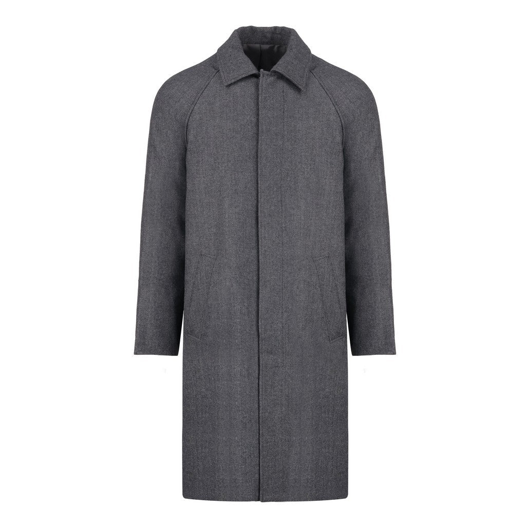 HENRY SARTORIAL Herringbone Wool Overcoat CHARCOAL - Henry Bucks