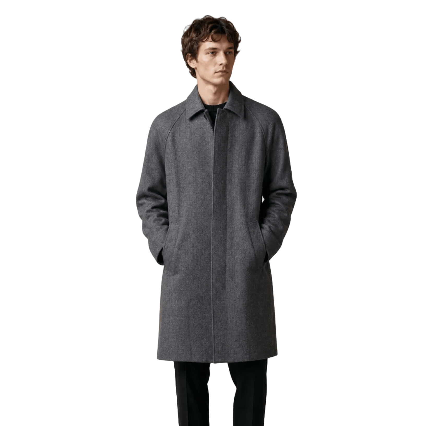 HENRY SARTORIAL Herringbone Wool Overcoat CHARCOAL - Henry Bucks