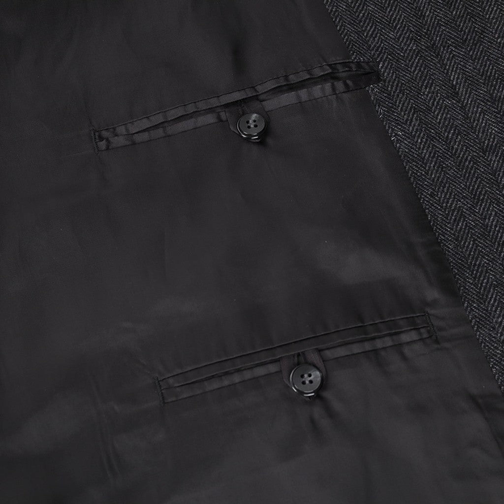 HENRY SARTORIAL Herringbone Wool Overcoat CHARCOAL - Henry Bucks
