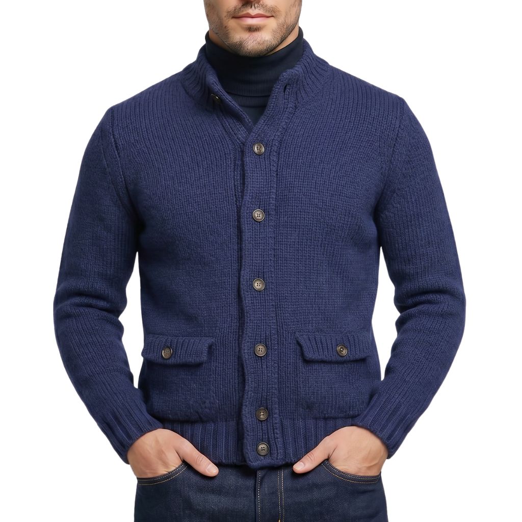 HENRY SARTORIAL Lana Wool Buttonfront Knit NAVY - Henry Bucks