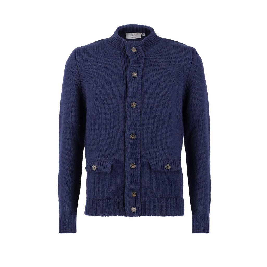 HENRY SARTORIAL Lana Wool Buttonfront Knit NAVY - Henry Bucks