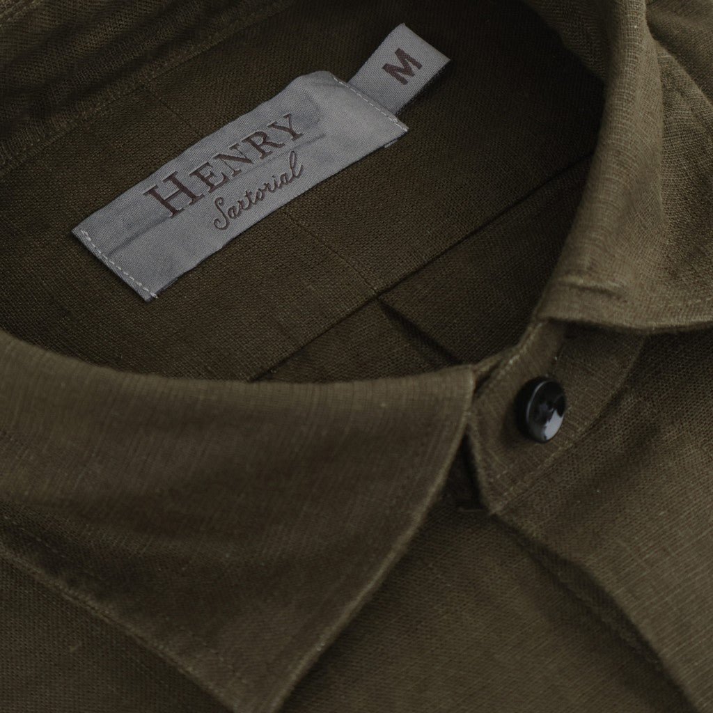 HENRY SARTORIAL Linen Classic Fit Shirt OLIVE - Henry Bucks