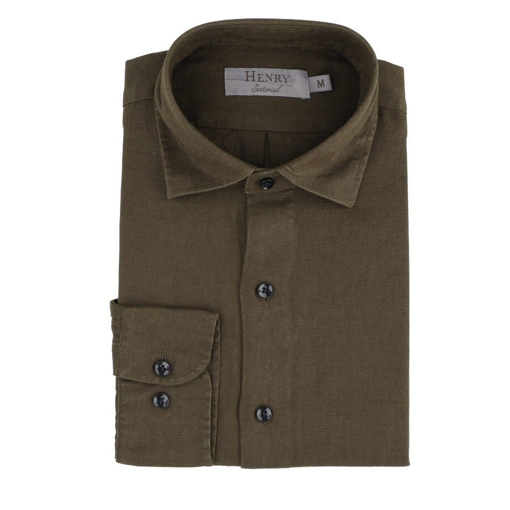 HENRY SARTORIAL Linen Classic Fit Shirt OLIVE - Henry Bucks