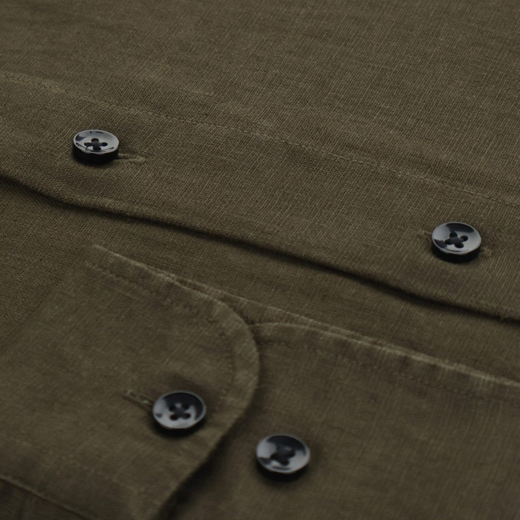 HENRY SARTORIAL Linen Classic Fit Shirt OLIVE - Henry Bucks