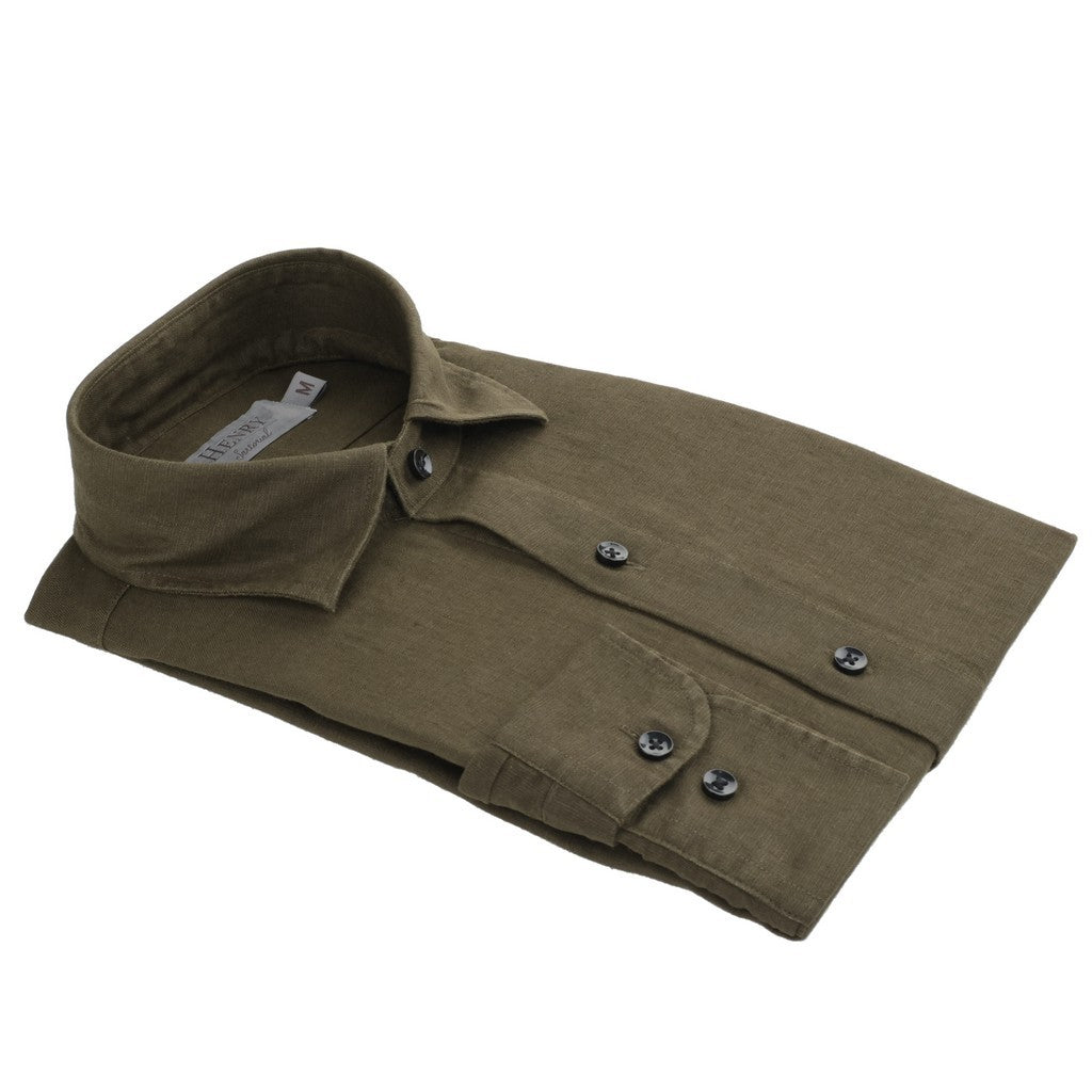 HENRY SARTORIAL Linen Classic Fit Shirt OLIVE - Henry Bucks