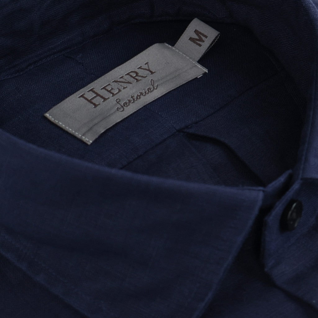 HENRY SARTORIAL Linen Classic Fit Short Sleeve Shirt NAVY - Henry Bucks