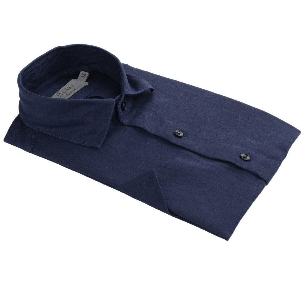 HENRY SARTORIAL Linen Classic Fit Short Sleeve Shirt NAVY - Henry Bucks