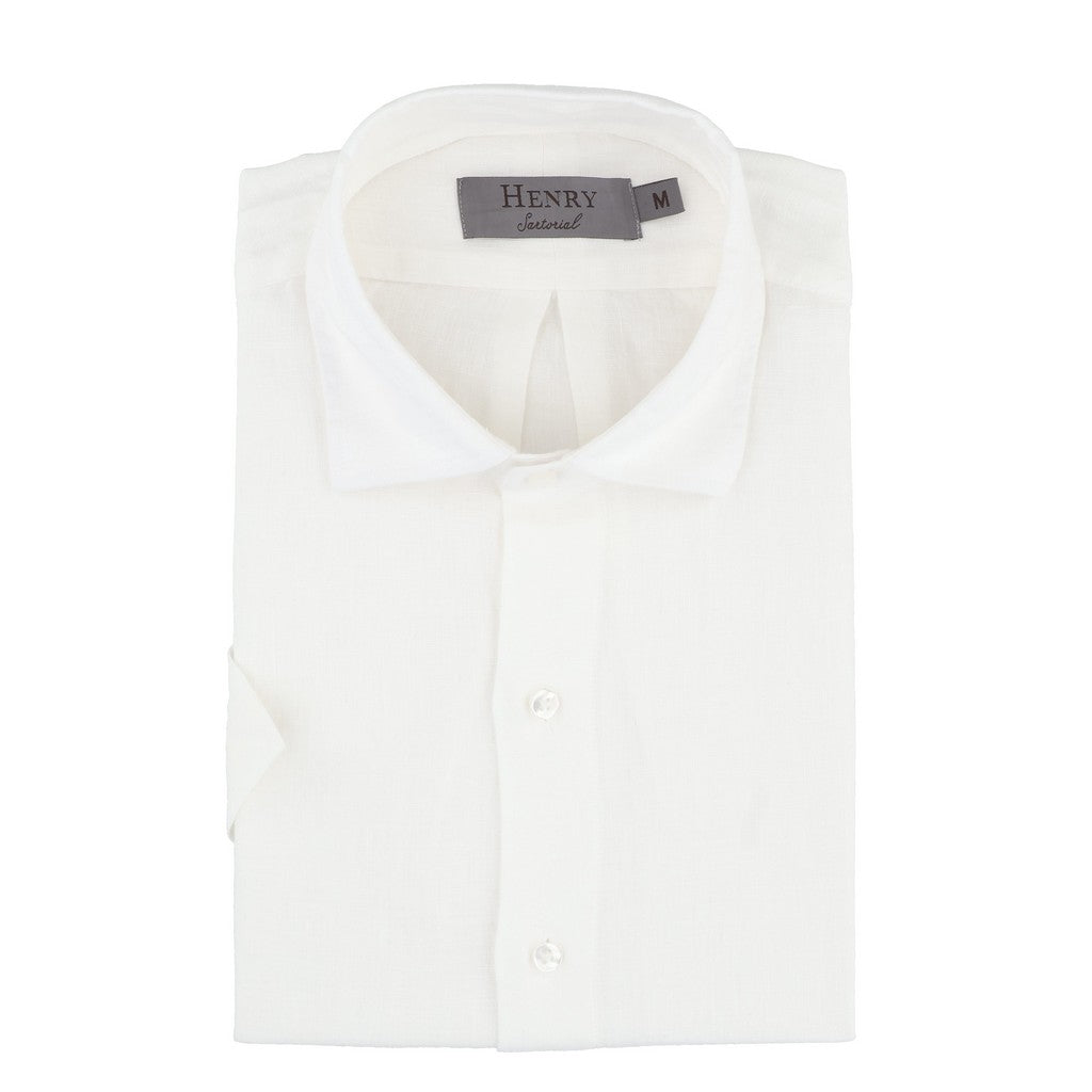 HENRY SARTORIAL Linen Classic Fit Short Sleeve Shirt WHITE - Henry Bucks