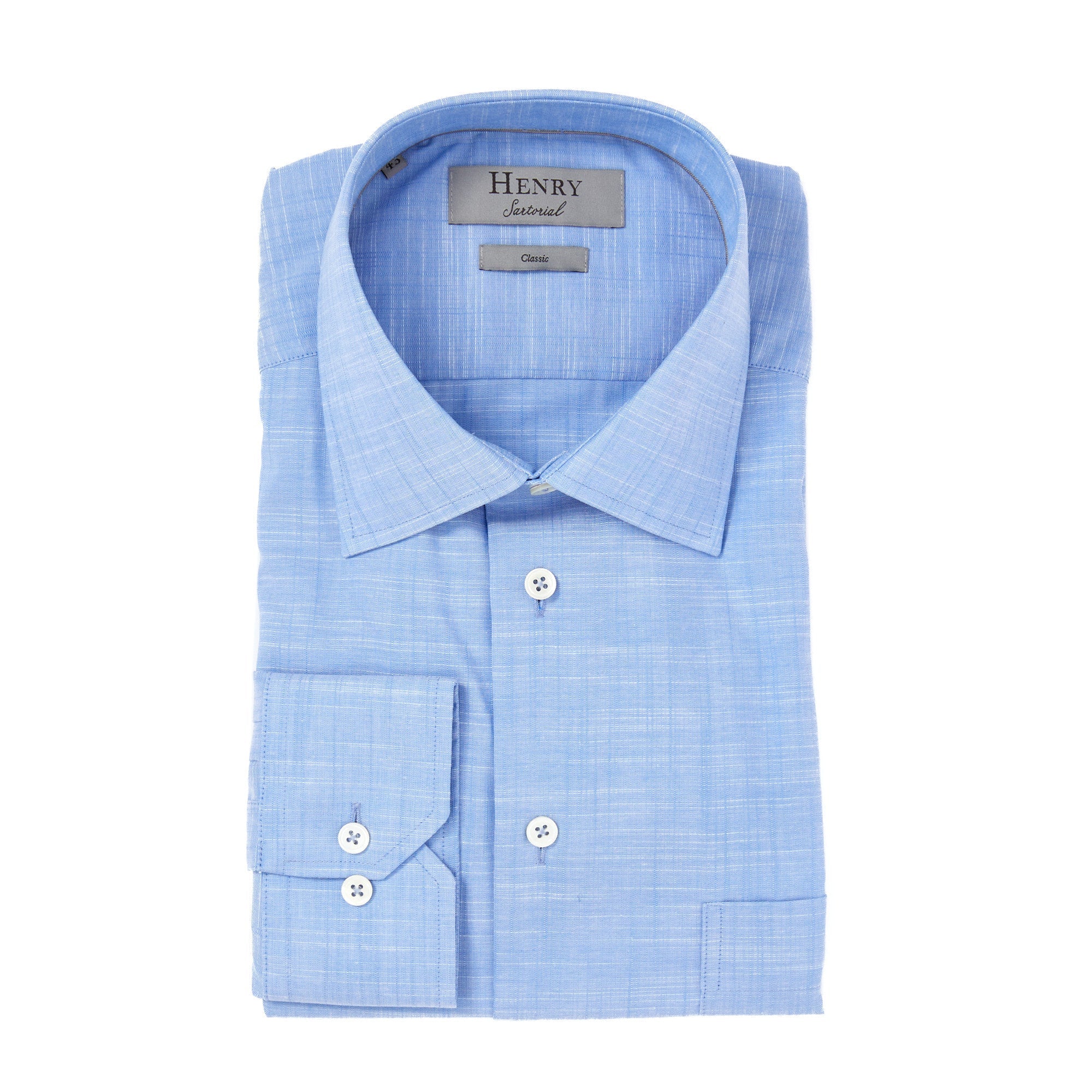 HENRY SARTORIAL Linen Textured Shirt Classic SKY - Henry BucksShirts01SS220041 - SKY - 43