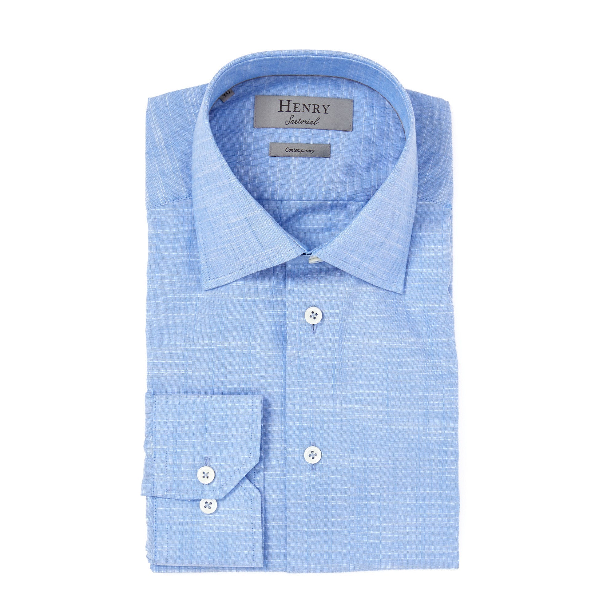 HENRY SARTORIAL Linen Textured Shirt Contemporary SKY - Henry BucksShirts01SS220040 - SKY - 37