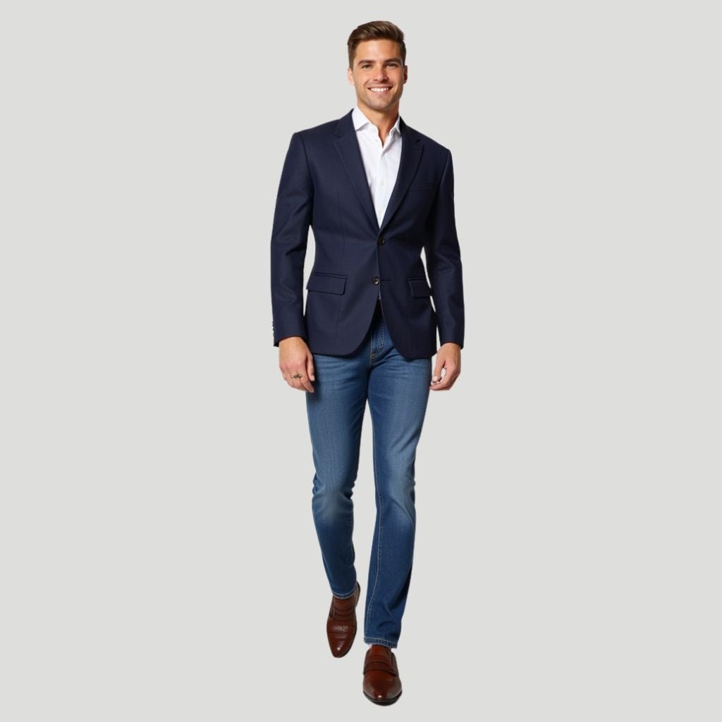 HENRY SARTORIAL London High Twist Travel Blazer INDIGO REG - Henry Bucks