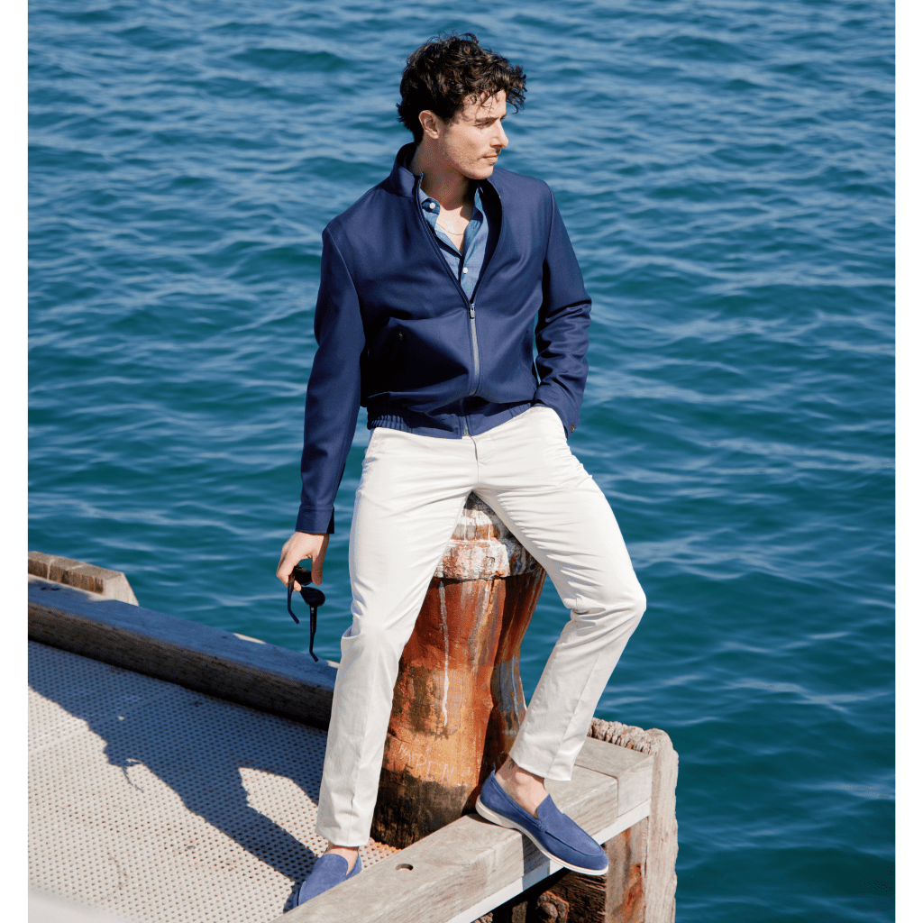 HENRY SARTORIAL Loro Piana Merino Bomber Jacket NAVY REG - Henry Bucks