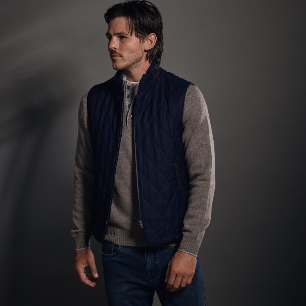 HENRY SARTORIAL Merino Classic Quilt Gilet NAVY REG - Henry Bucks