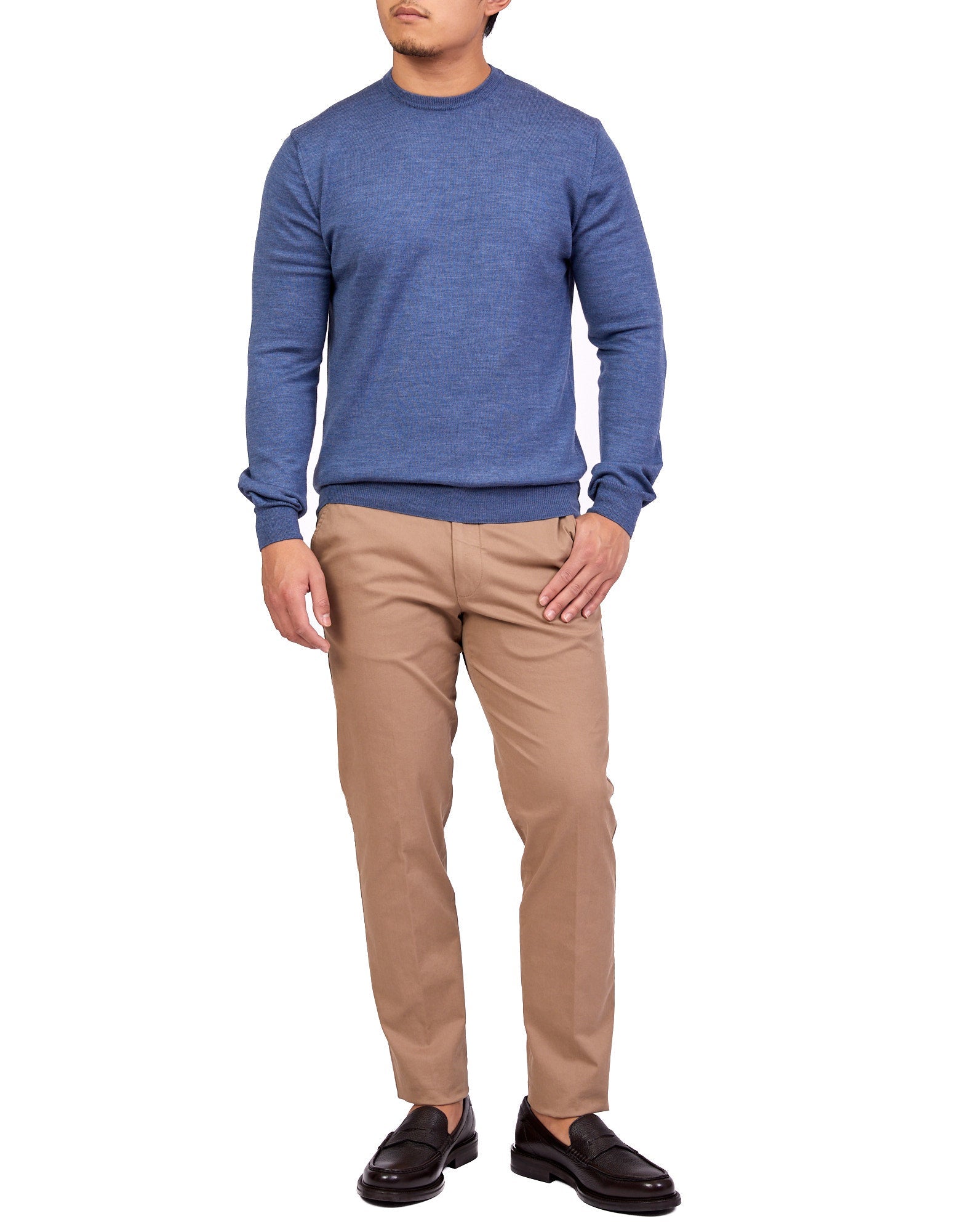 HENRY SARTORIAL Merino Crew Neck Knit MID BLUE - Henry BucksKnitwear46AW227004 - MBLU - SM