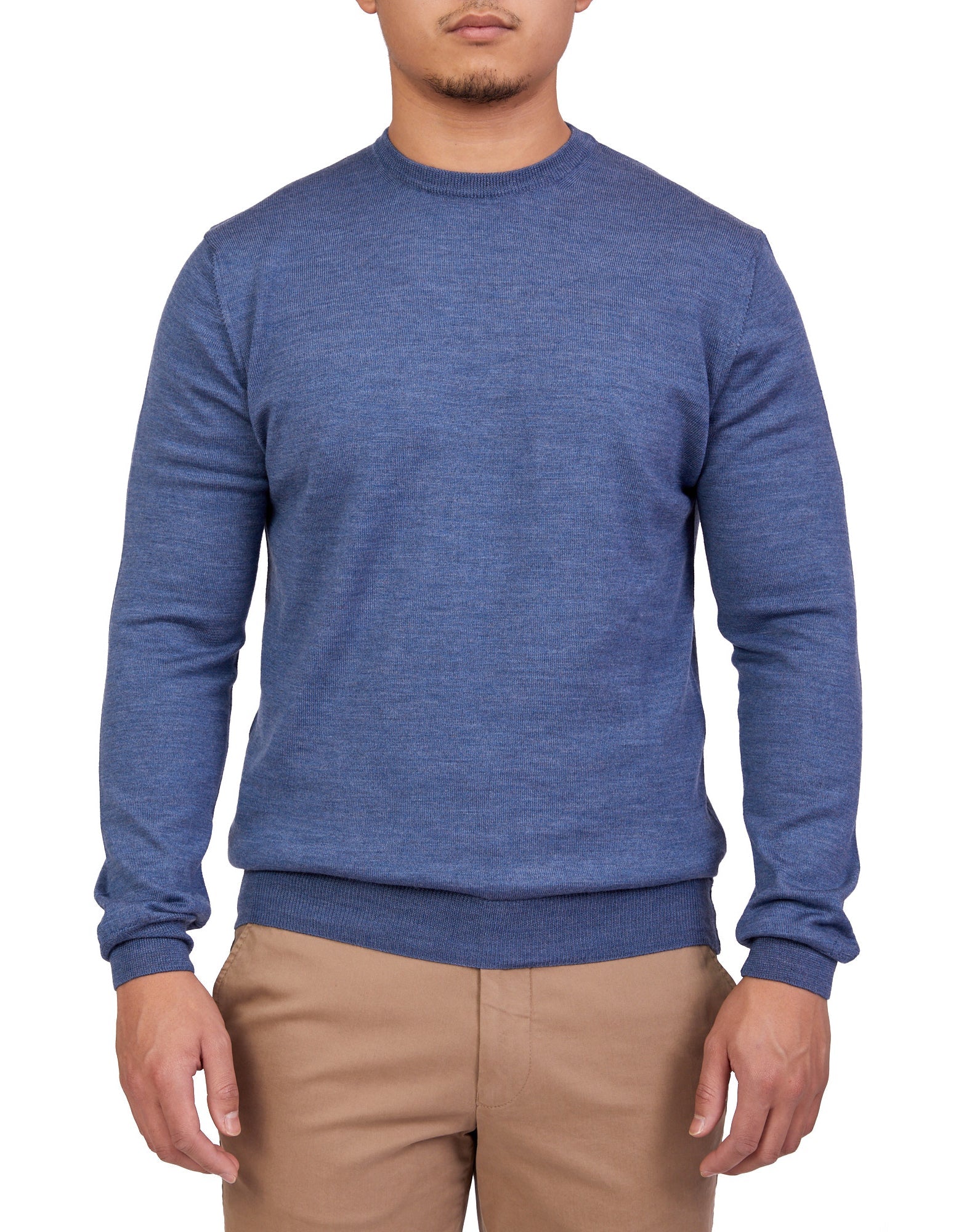 HENRY SARTORIAL Merino Crew Neck Knit MID BLUE - Henry BucksKnitwear46AW227004 - MBLU - SM