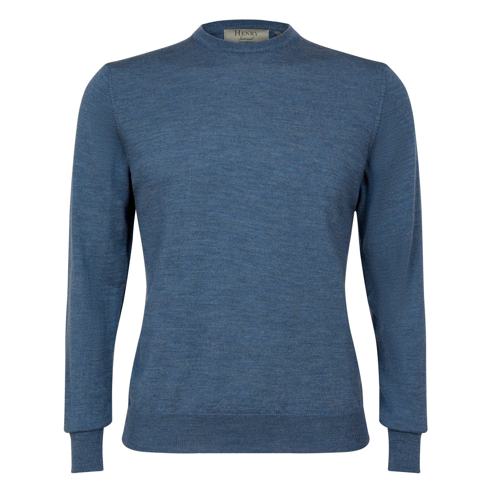 HENRY SARTORIAL Merino Crew Neck Knit MID BLUE - Henry BucksKnitwear46AW227004 - MBLU - SM