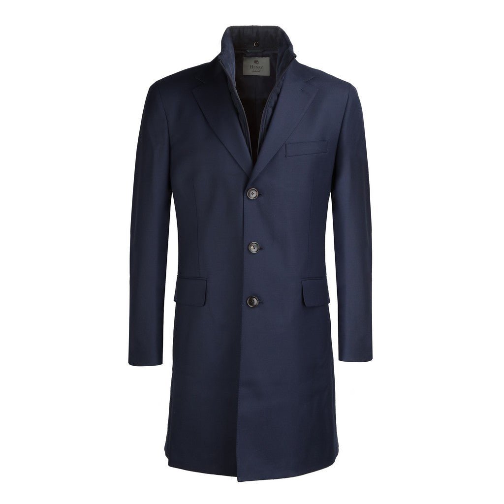 HENRY SARTORIAL Merino Overcoat With Removable Facing NAVY REG - Henry Bucks