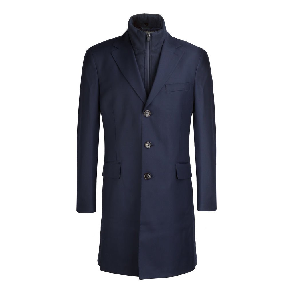 HENRY SARTORIAL Merino Overcoat With Removable Facing NAVY REG - Henry Bucks