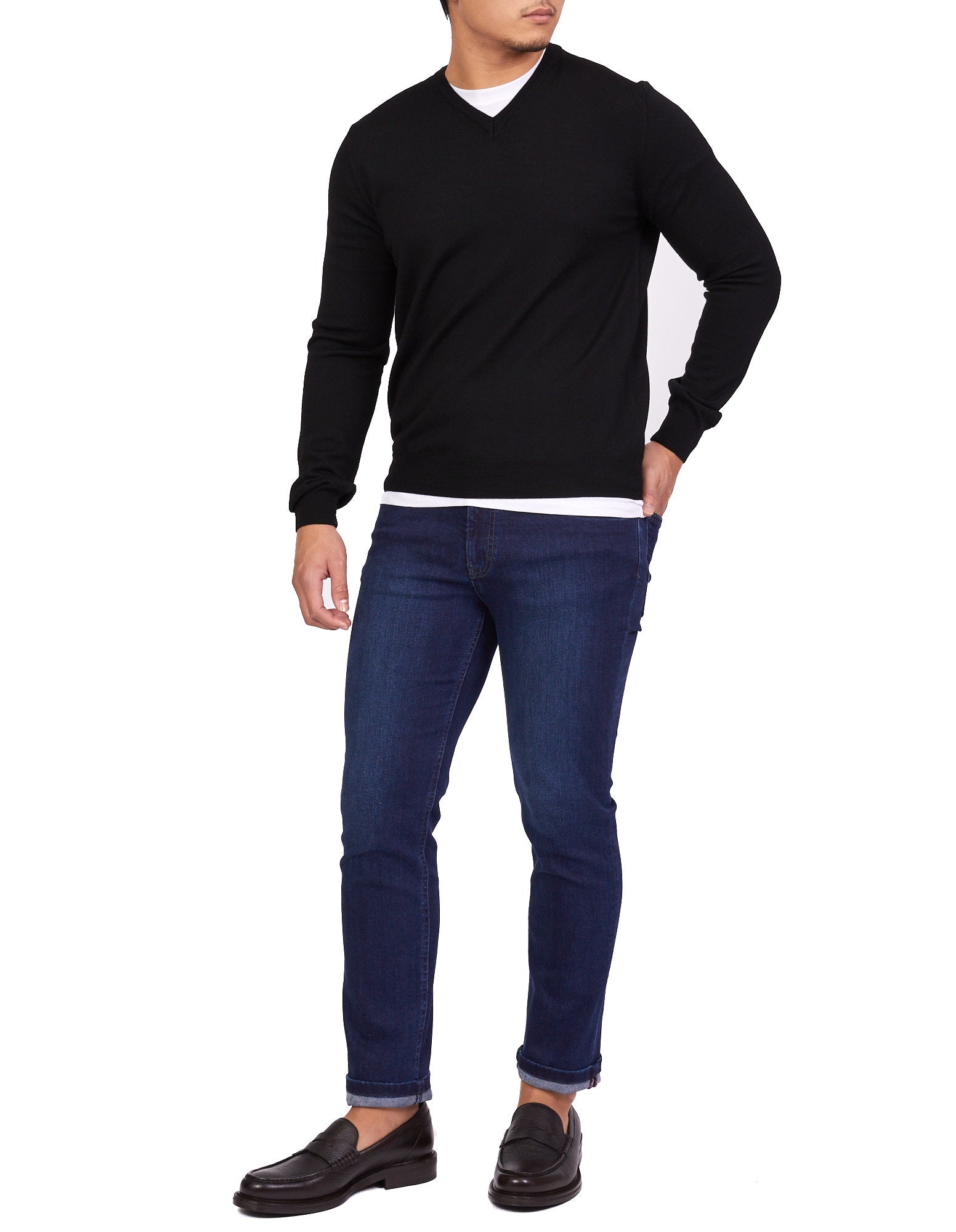 HENRY SARTORIAL Merino V - Neck Knit BLACK - Henry BucksKnitwear46AW227007 - BLCK - SM