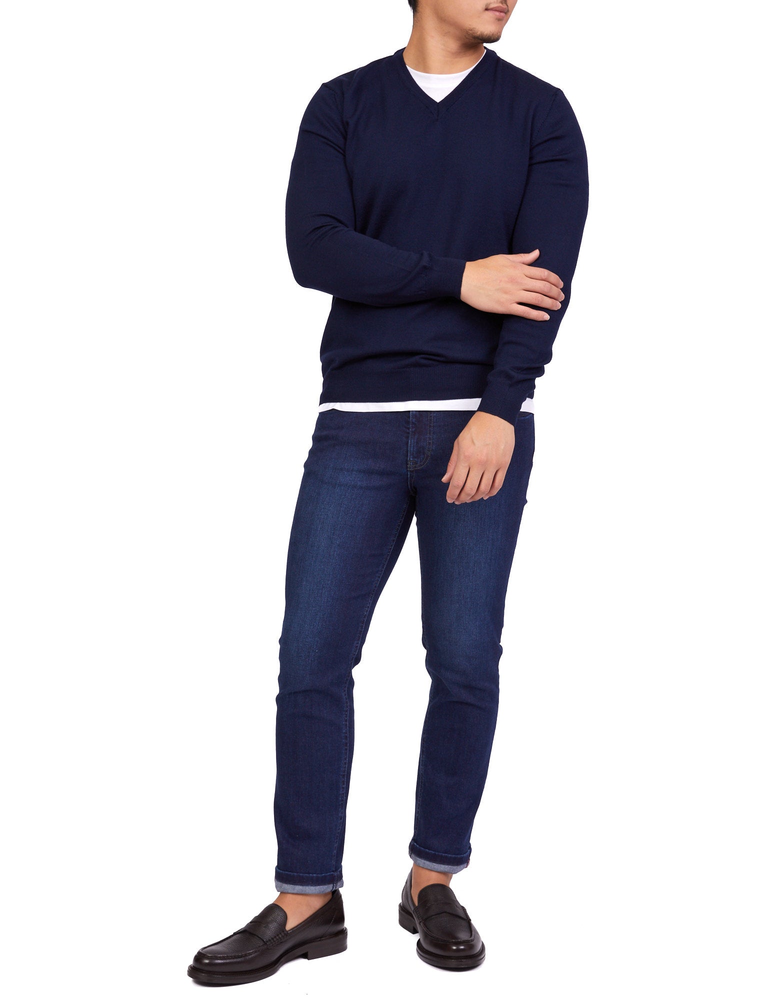 HENRY SARTORIAL Merino V - Neck Knit NAVY - Henry BucksKnitwear46AW227007 - NAVY - SM