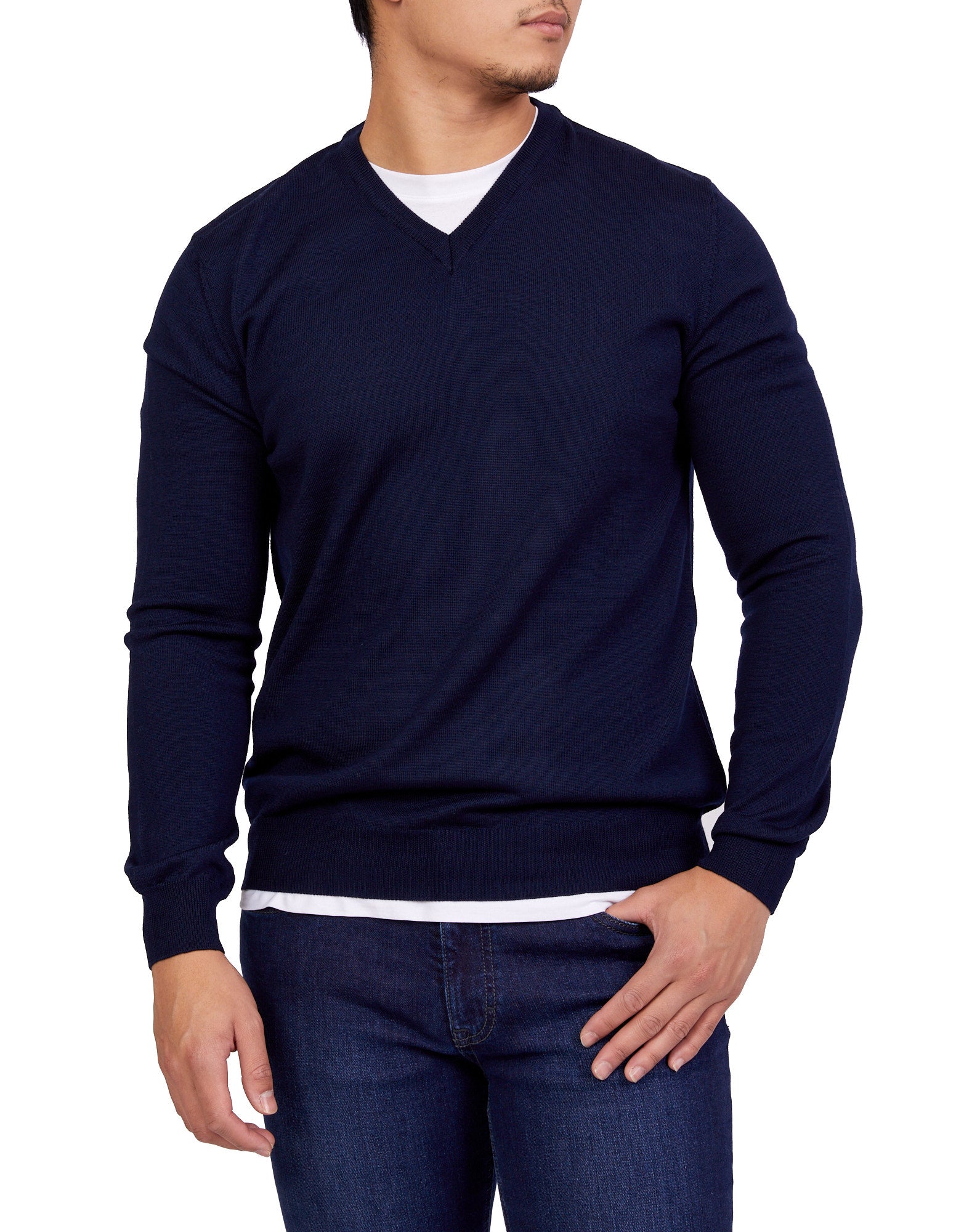 HENRY SARTORIAL Merino V - Neck Knit NAVY - Henry BucksKnitwear46AW227007 - NAVY - SM