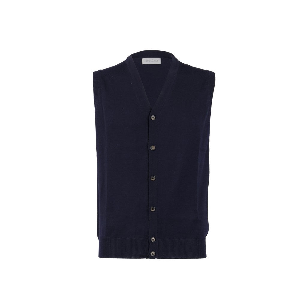 Henry Sartorial Merino Wool Button Vest Knit NAVY - Henry Bucks