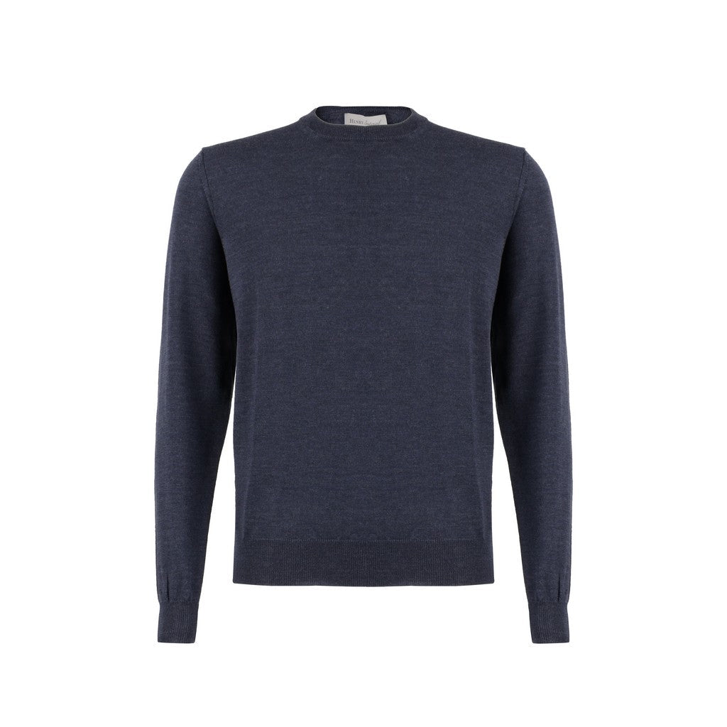 Henry Sartorial Merino Wool Crew Neck Knit CHARCOAL BLUE - Henry Bucks