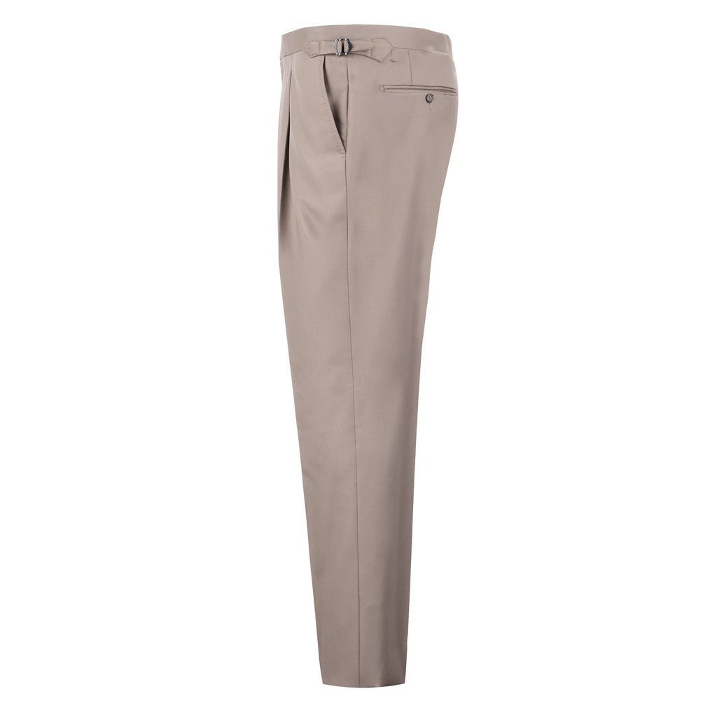 HENRY SARTORIAL Merino Wool Flat Front Trouser TAN - Henry Bucks