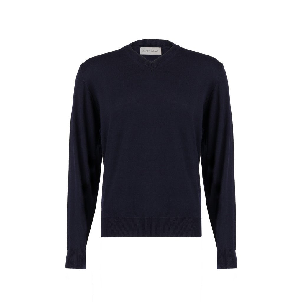 Henry Sartorial Merino Wool V Neck Knit NAVY - Henry Bucks