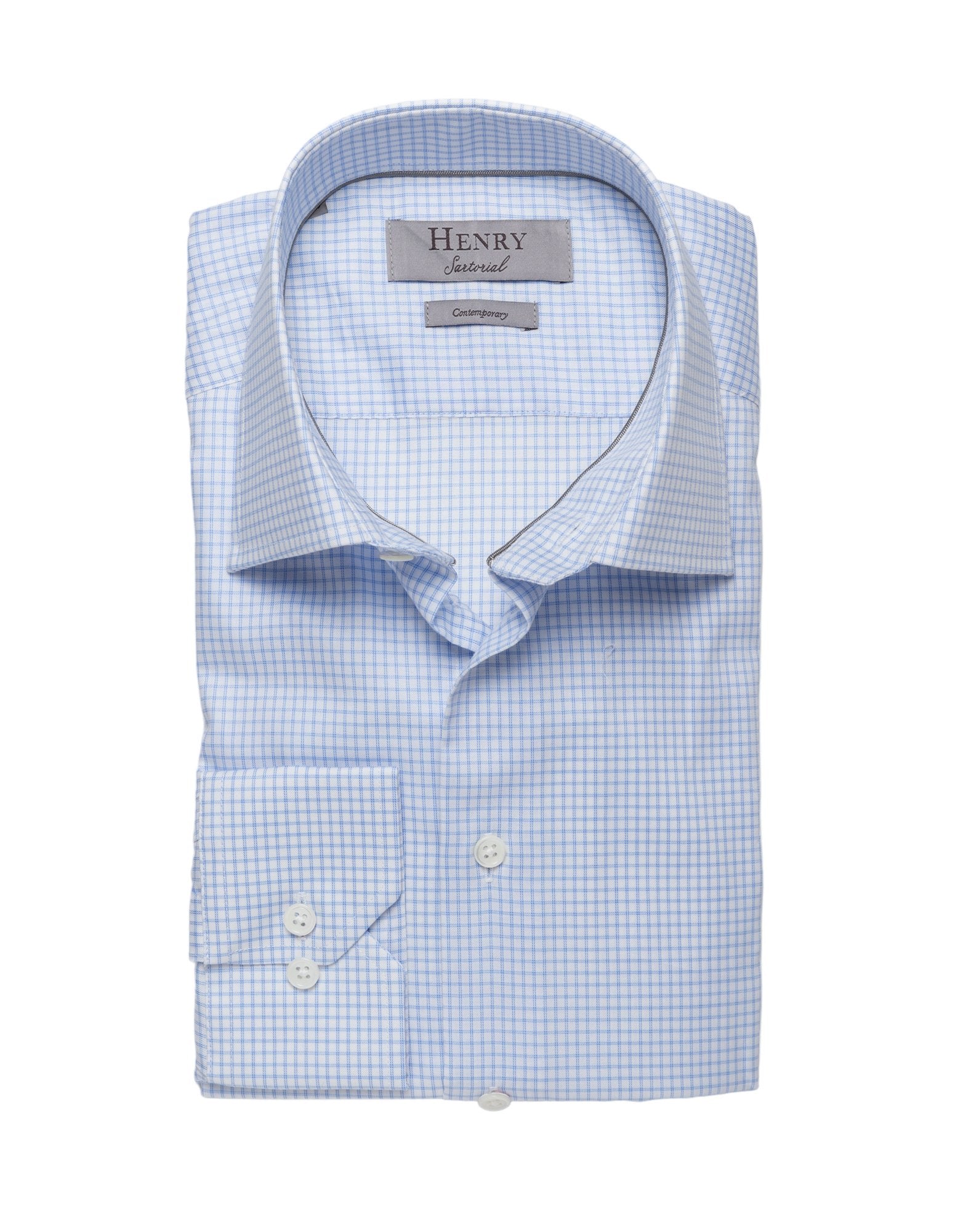 HENRY SARTORIAL Mini Check Shirt DREAM BLUE - Henry BucksShirts01SS23014 - BLDR - 38