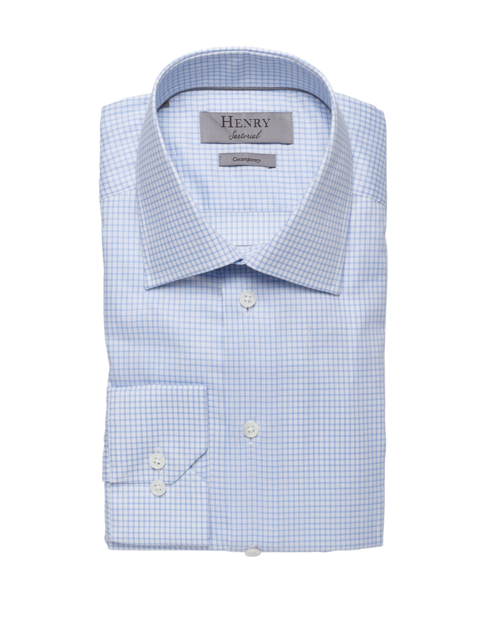 HENRY SARTORIAL Mini Check Shirt DREAM BLUE - Henry BucksShirts01SS23014 - BLDR - 38