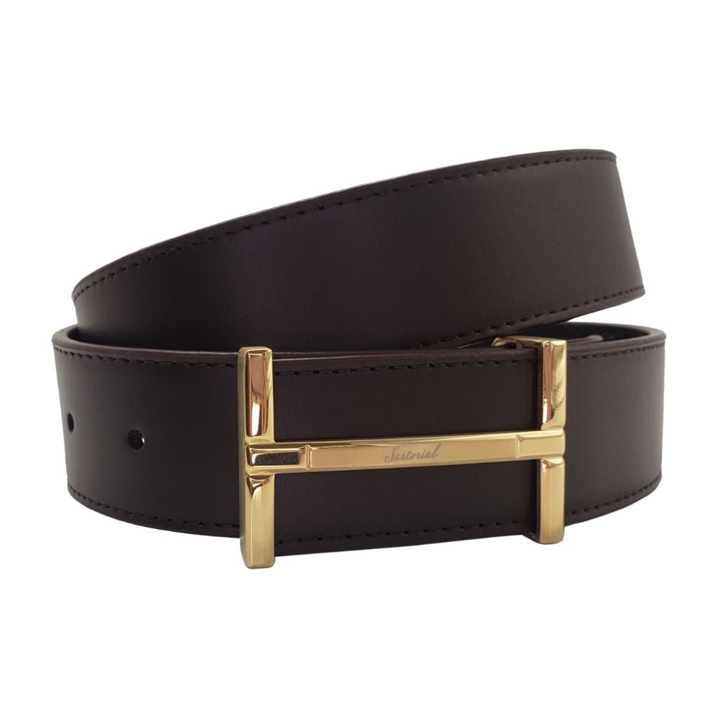 HENRY SARTORIAL Nappa Leather Belt 3.5cm GOLD BROWN - Henry Bucks