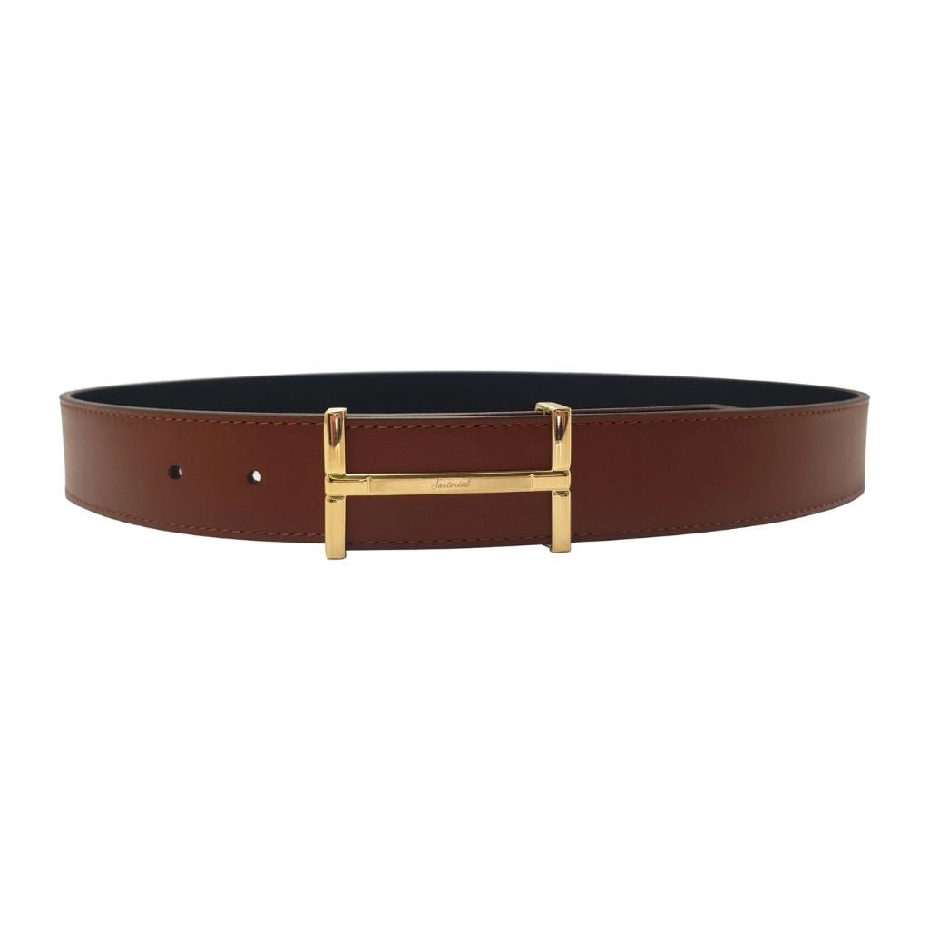 HENRY SARTORIAL Nappa Leather Belt 3.5cm GOLD COGNAC - Henry Bucks