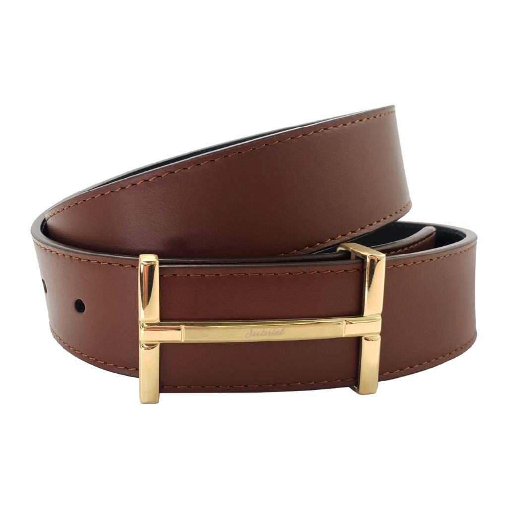 HENRY SARTORIAL Nappa Leather Belt 3.5cm GOLD COGNAC - Henry Bucks