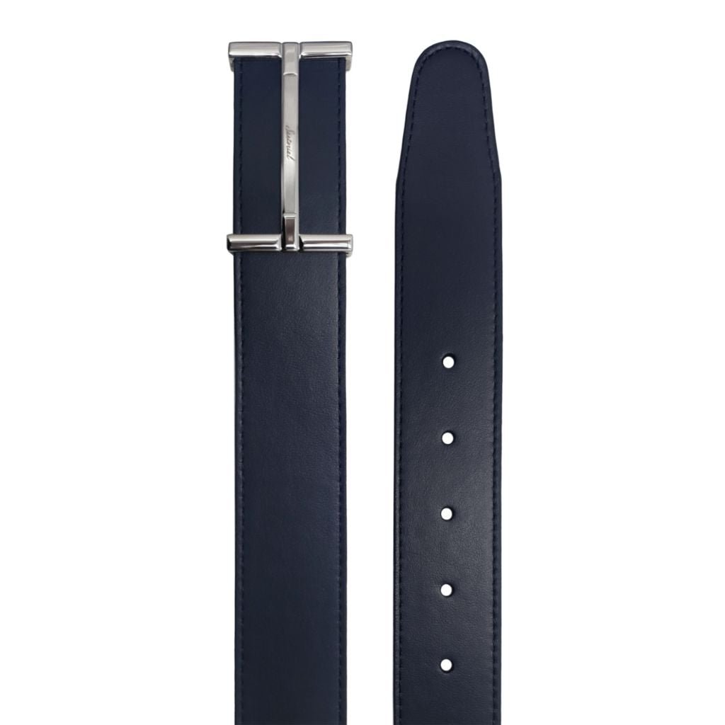 HENRY SARTORIAL Nappa Leather Belt 3.5cm SILVER NAVY - Henry Bucks