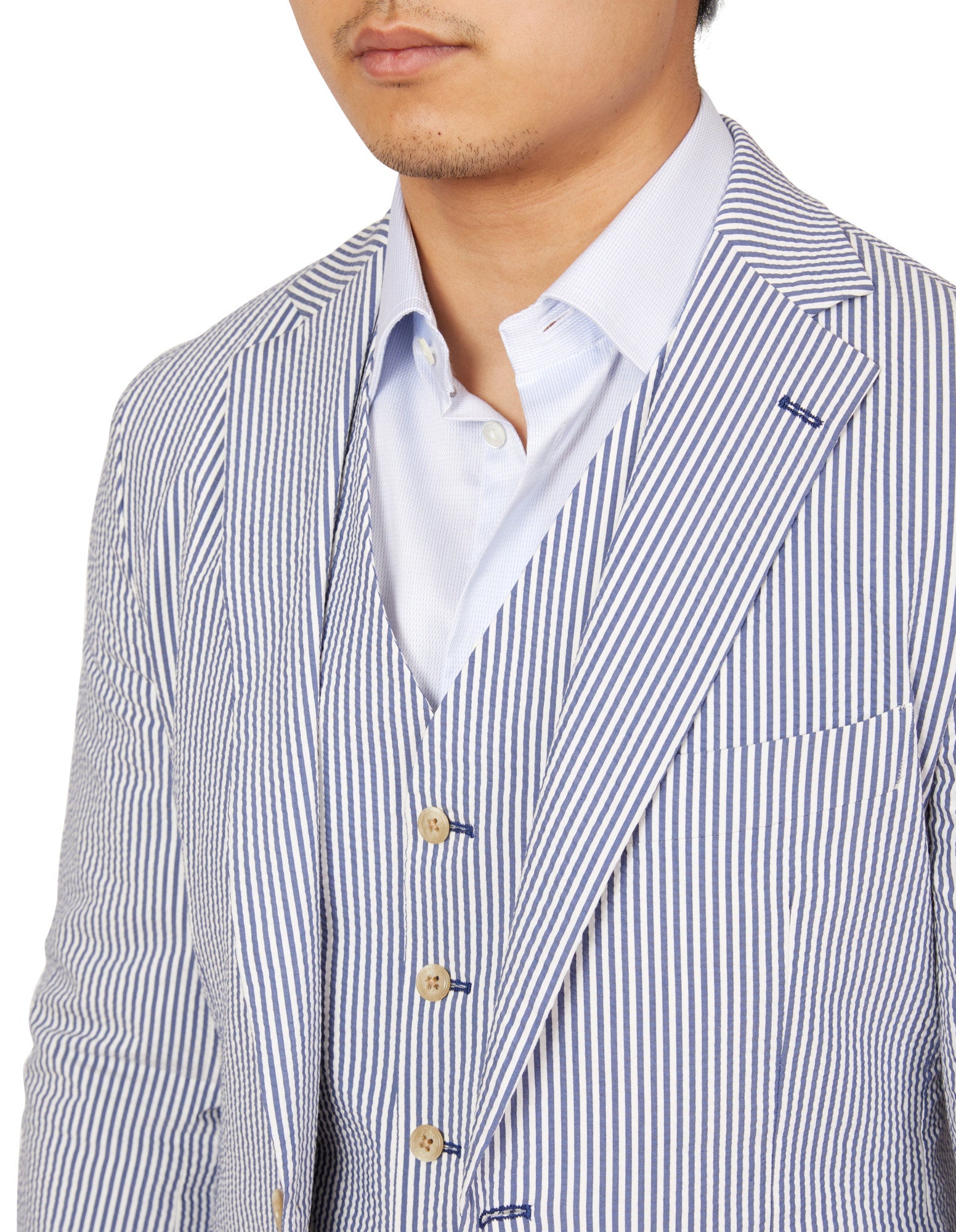 HENRY SARTORIAL Orleans Seersucker Jacket NAVY/WHITE REG - Henry BucksBlazers38SS220029 - NVWH - R - 46