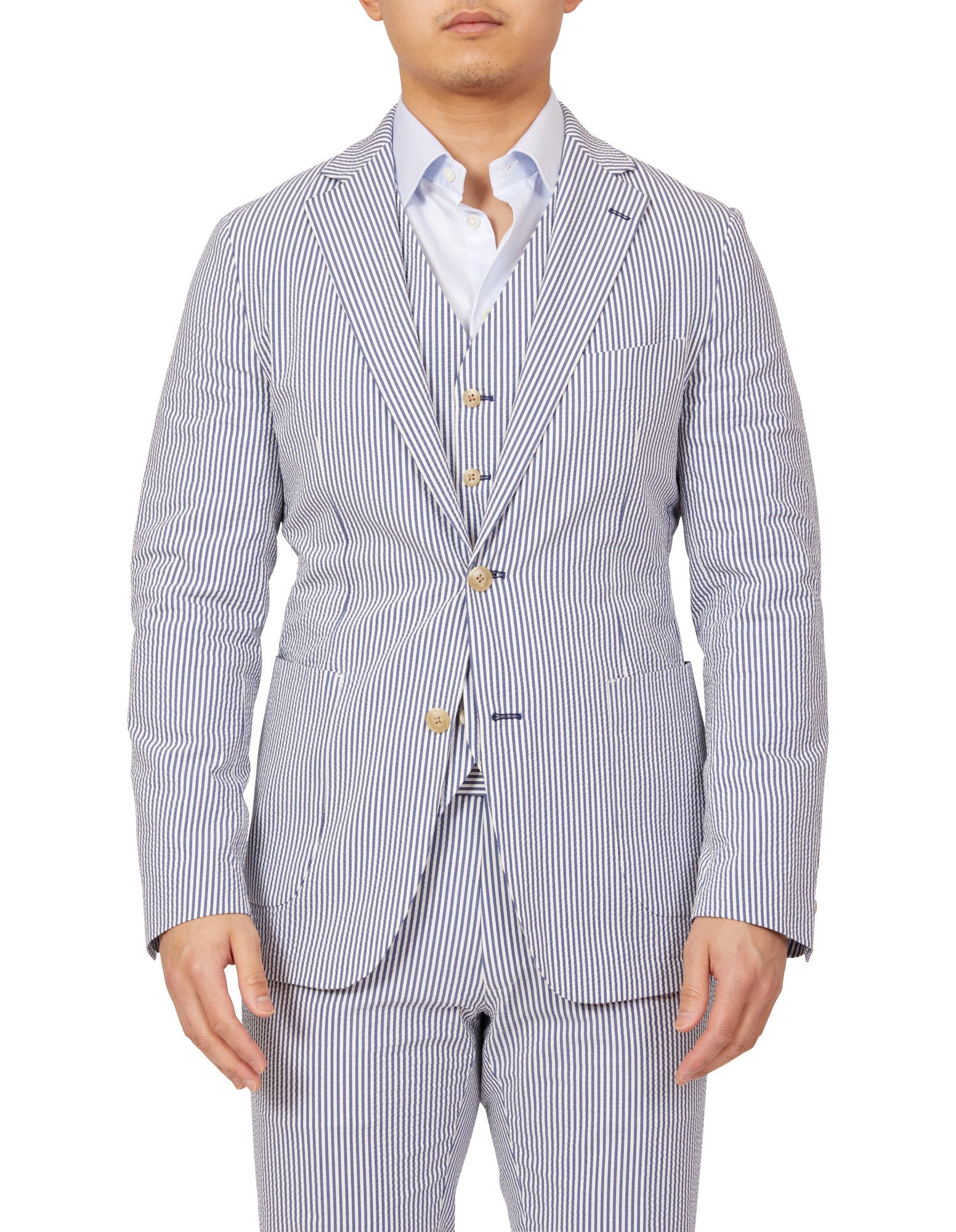 HENRY SARTORIAL Orleans Seersucker Jacket NAVY/WHITE REG - Henry BucksBlazers38SS220029 - NVWH - R - 46