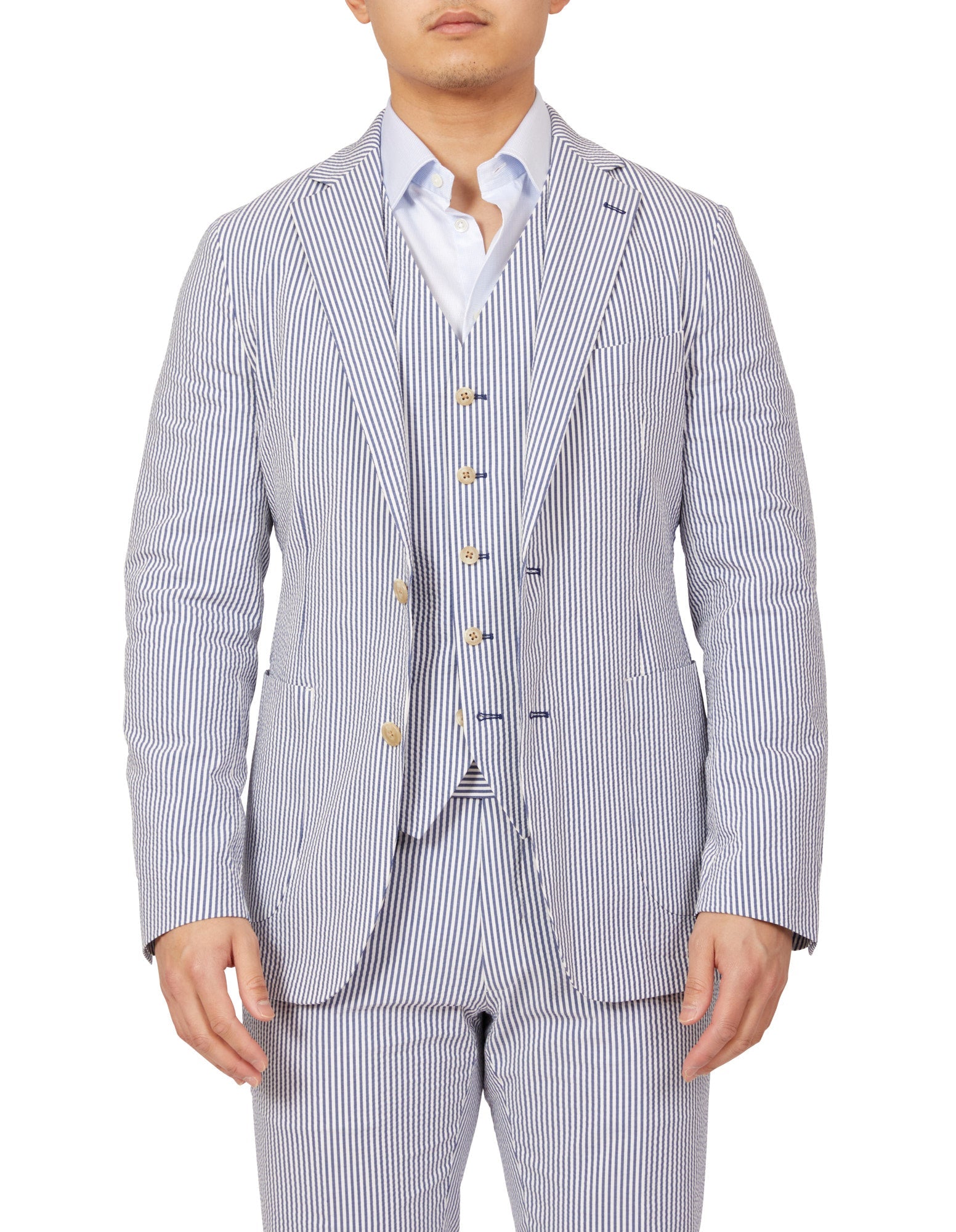 HENRY SARTORIAL Orleans Seersucker Jacket NAVY/WHITE REG - Henry BucksBlazers38SS220029 - NVWH - R - 46