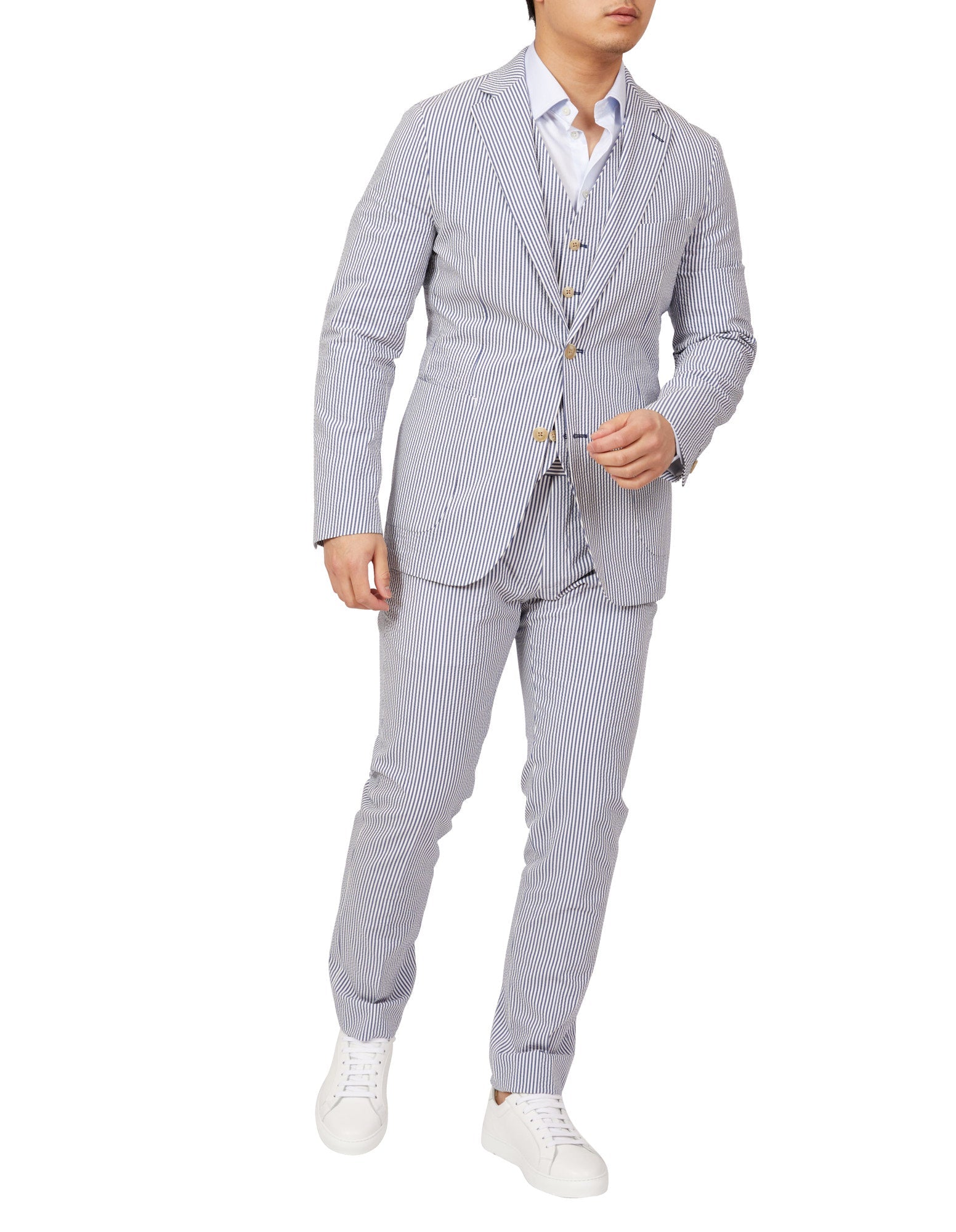 HENRY SARTORIAL Orleans Seersucker Trousers NAVY/WHITE REG - Henry BucksTrouser - Formal38SS220032 - NVWH - R - 30