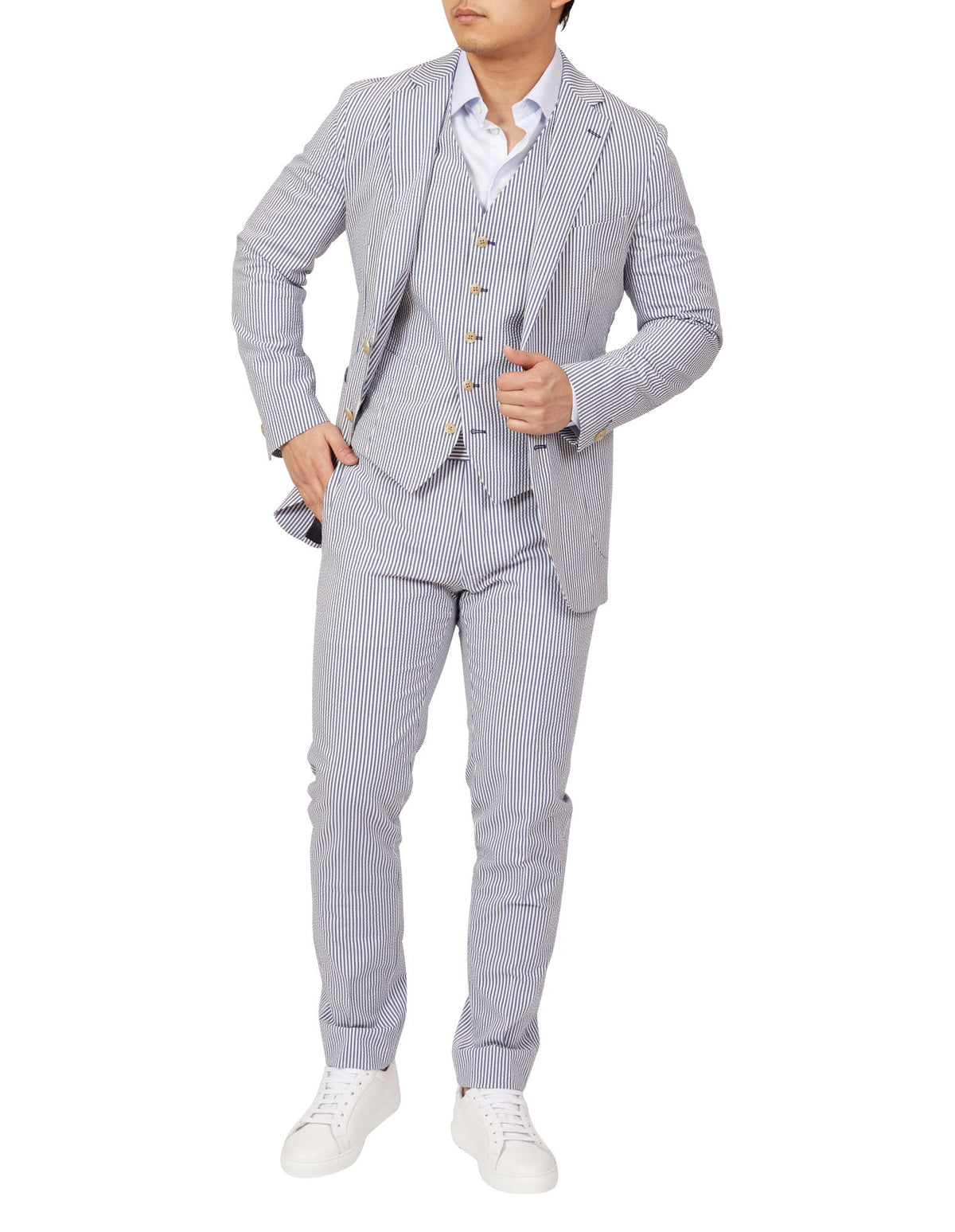 HENRY SARTORIAL Orleans Seersucker Trousers NAVY/WHITE REG - Henry BucksTrouser - Formal38SS220032 - NVWH - R - 30