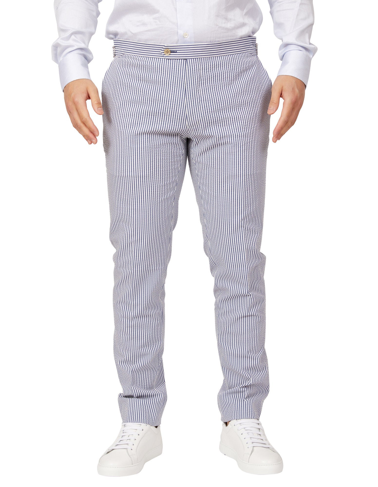 HENRY SARTORIAL Orleans Seersucker Trousers NAVY/WHITE REG - Henry BucksTrouser - Formal38SS220032 - NVWH - R - 30