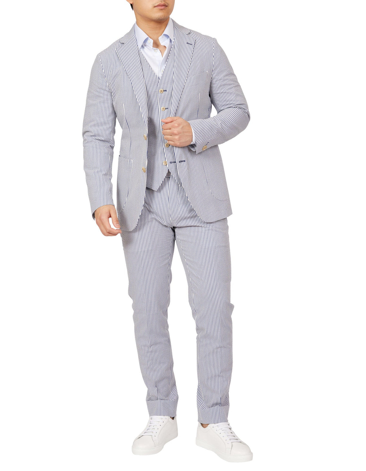 HENRY SARTORIAL Orleans Seersucker Trousers NAVY/WHITE REG - Henry BucksTrouser - Formal38SS220032 - NVWH - R - 30