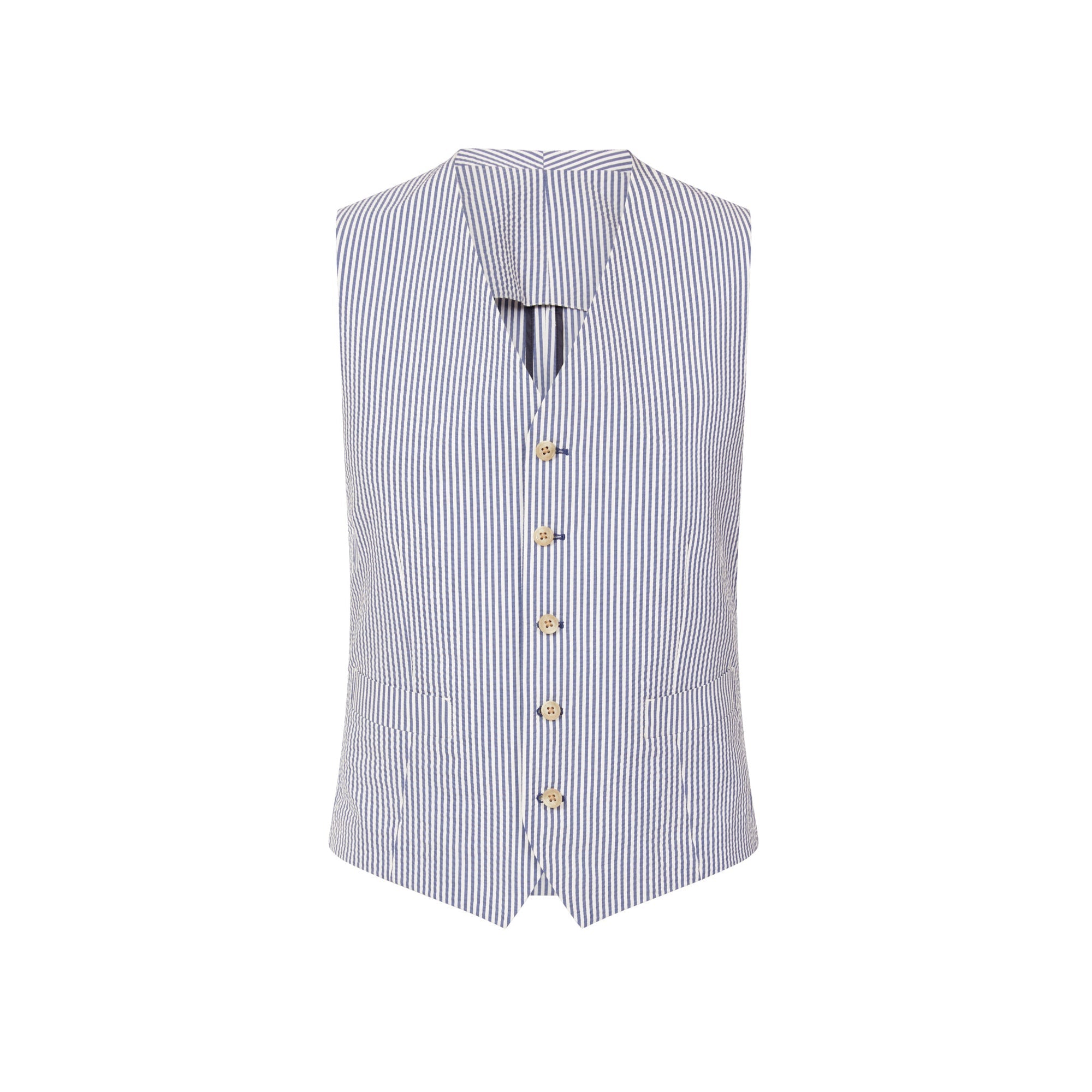 HENRY SARTORIAL Orleans Seersucker Waistcoat NAVY/WHITE REG - Henry BucksWaistcoat38SS220031 - NVWH - R - 46