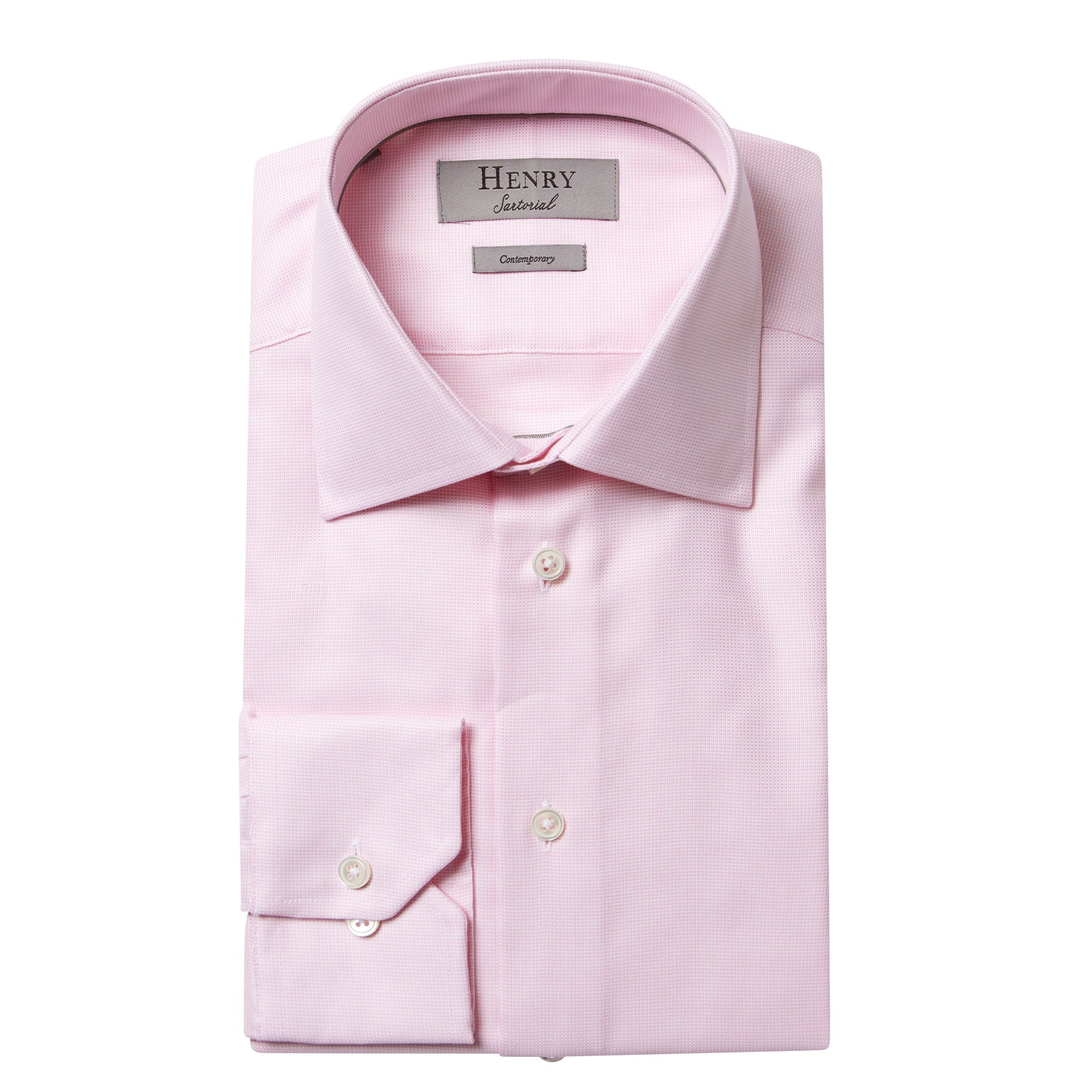 HENRY SARTORIAL Oxford Business Shirt Single Cuff Contemporary Fit PINK/WHITE - Henry BucksShirts61AW240014 - PNKWHT - SC - CONT - 38