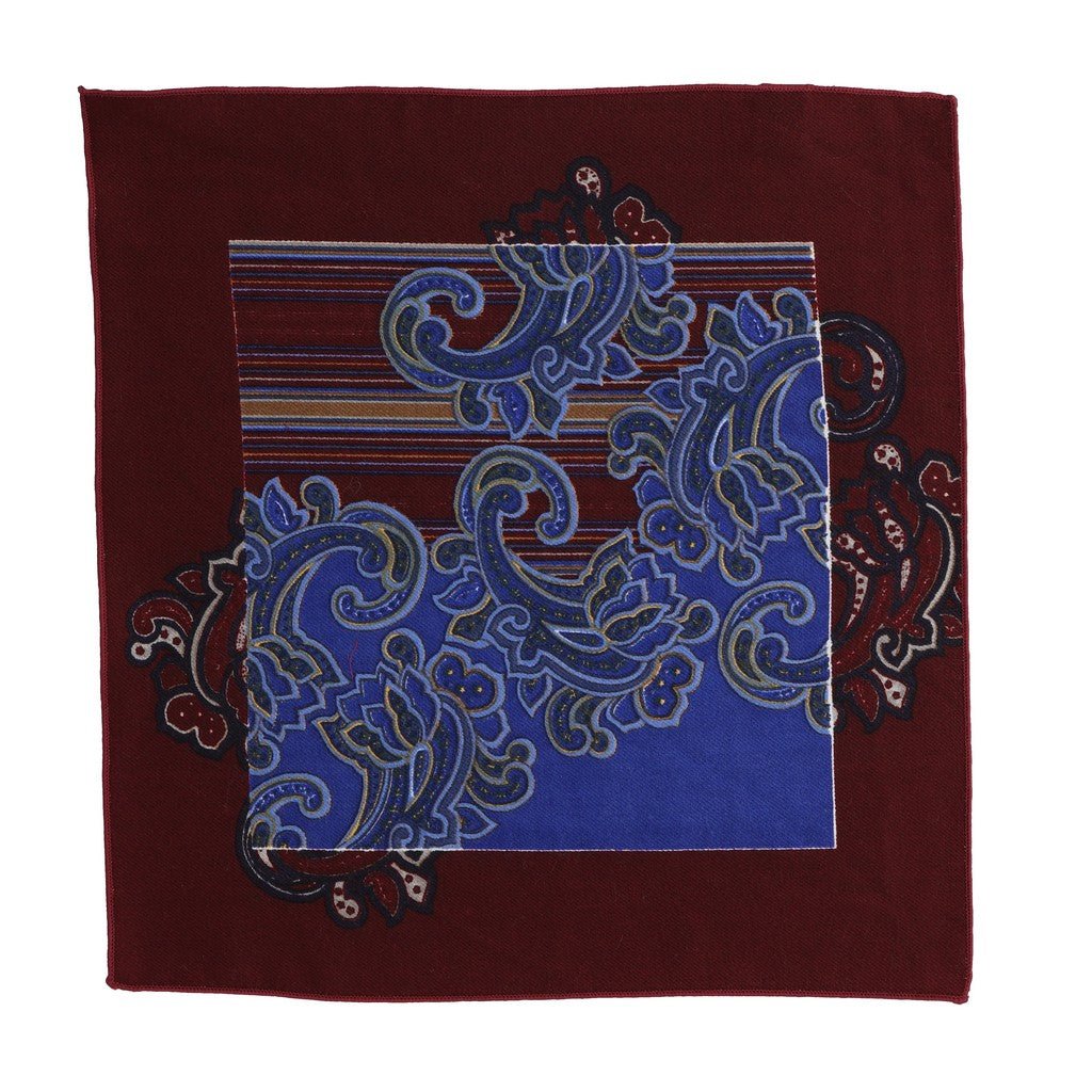 HENRY SARTORIAL Paisley Printed Pocket Square MAROON/BLUE - Henry Bucks