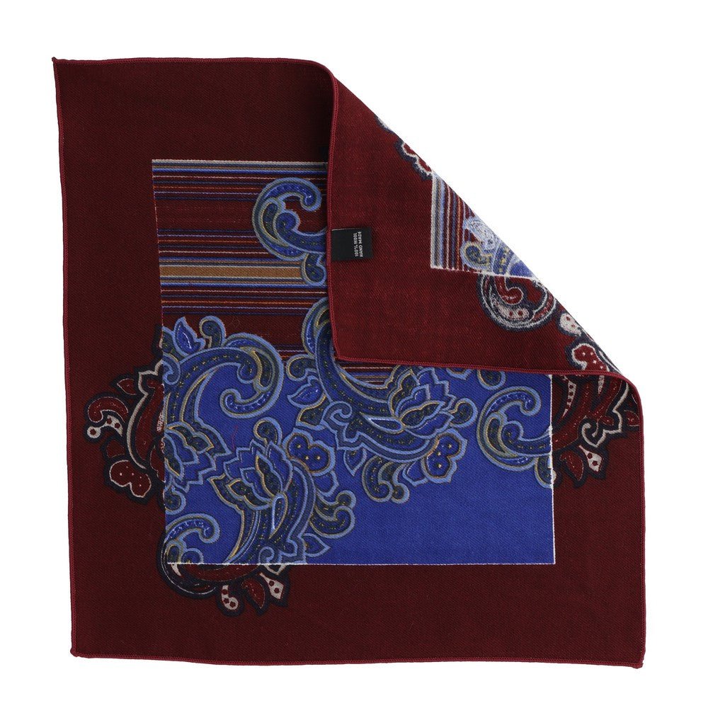 HENRY SARTORIAL Paisley Printed Pocket Square MAROON/BLUE - Henry Bucks